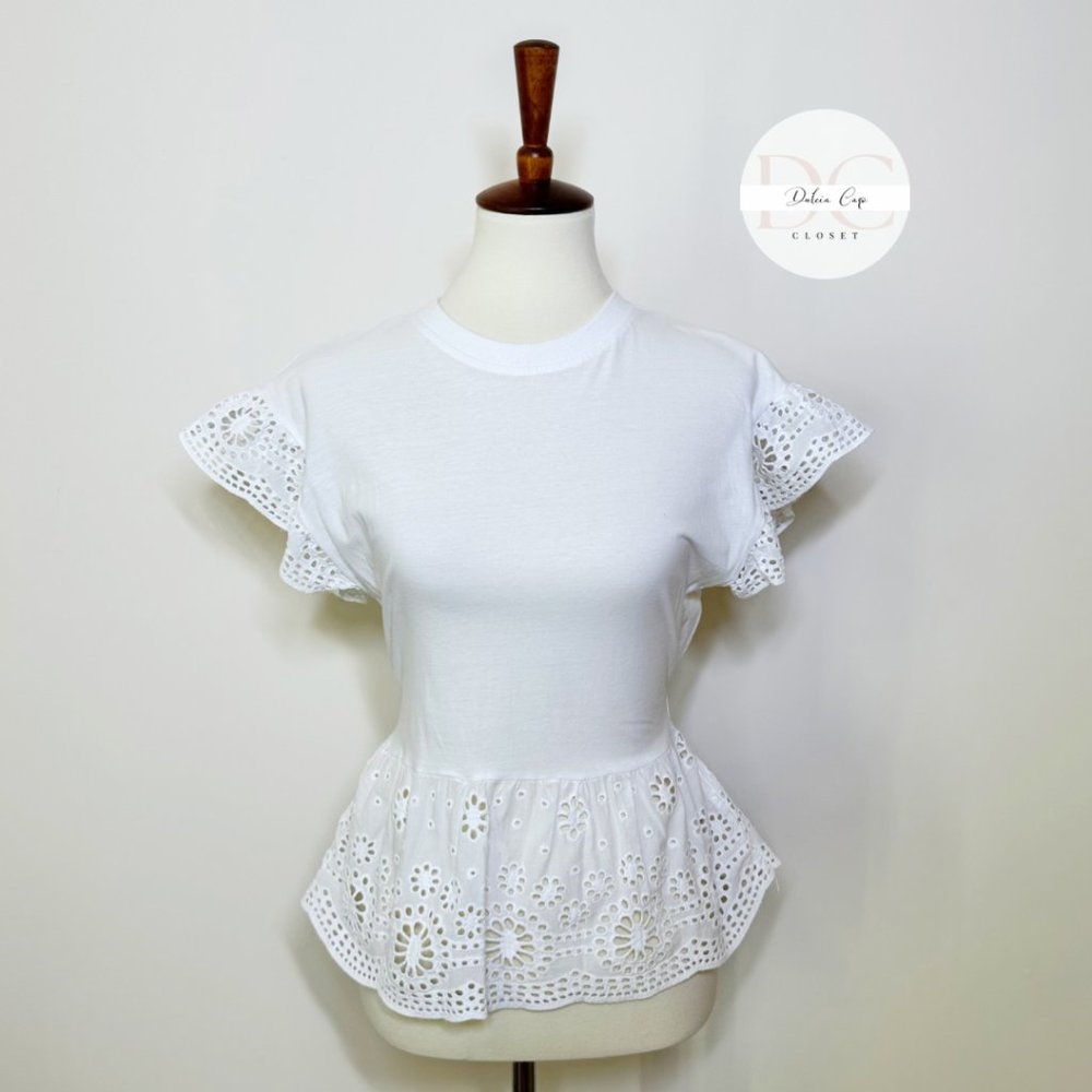 EXPRESS Eyelet Embroidery Peplum Top Size XS